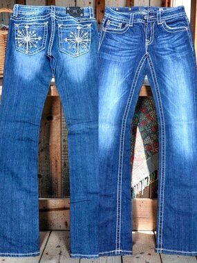 Y2K  Boot Cut Miss Me Jean 28"(Fit 29x33")  Embellished  Studs Embroide Blue(81